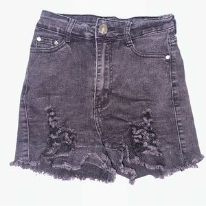 Black denim high waisted shorts with rips